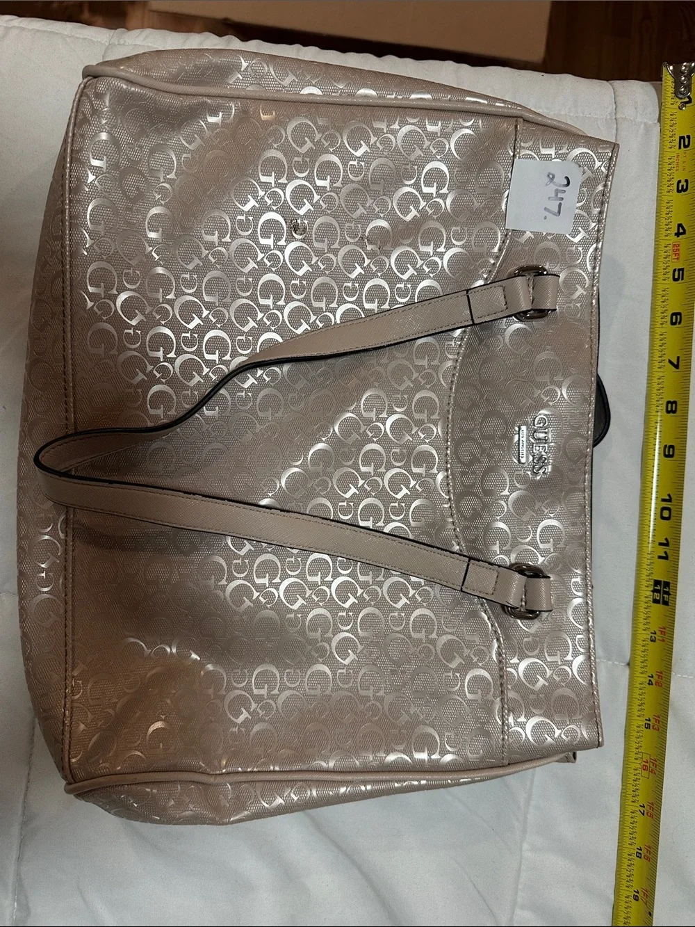 Guess Metallic Champagne Logo Tote Bag #247 - Picture 3 of 5